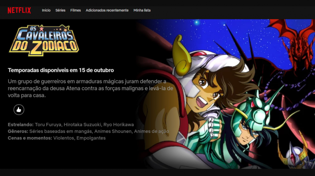 Os Cavaleiros do Zodíaco  Série clássica está disponível na Netflix